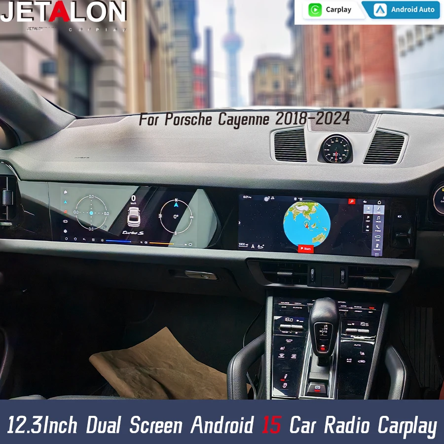 

12.3Inch Dual screen For Porsche Cayenne 2018-2024 Car Multimedia Video Player GPS Navigation Radio Android 15 Carplay Auto 360