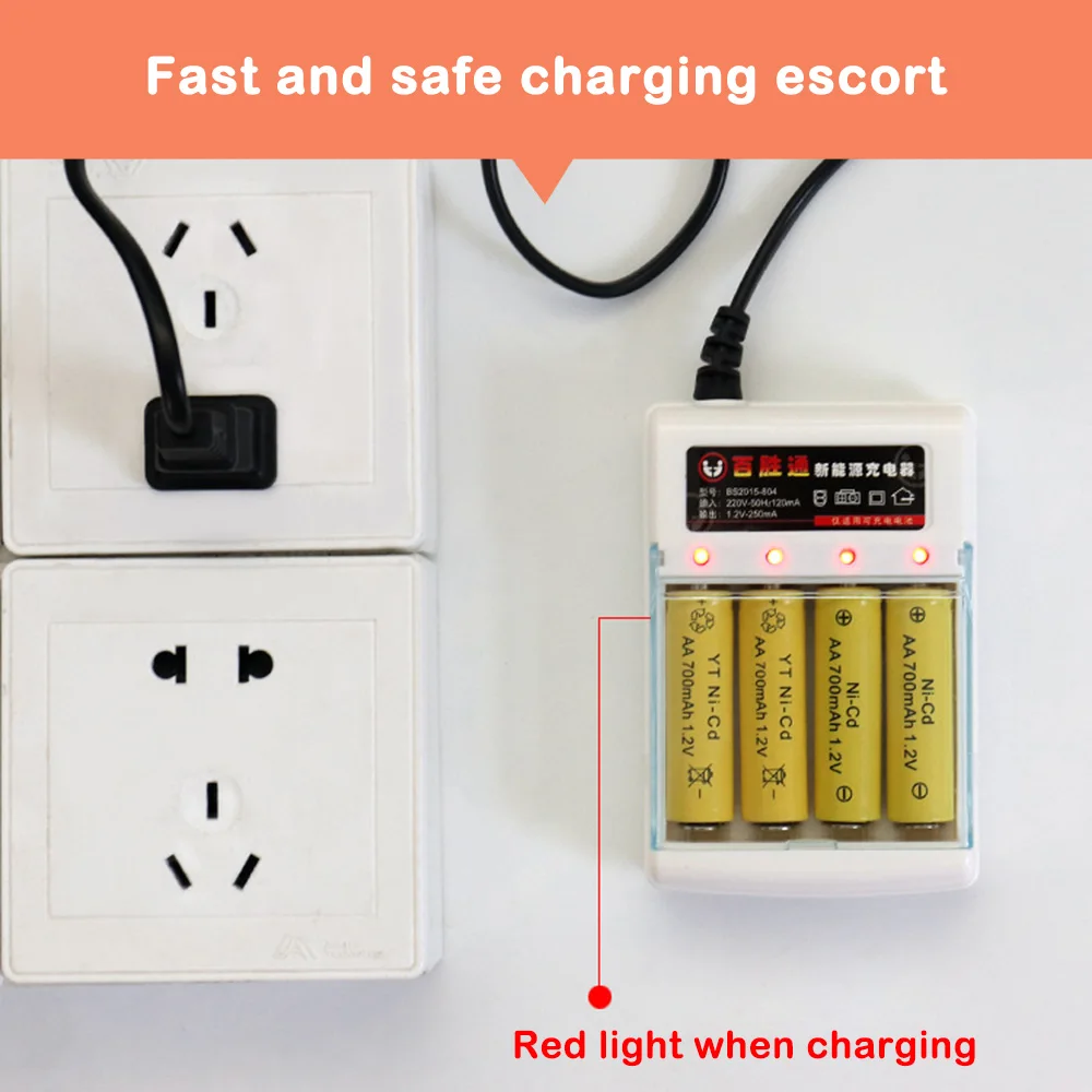 AA /AAA 4 Slots Battery Charger 220V Ni-Cd Fast Rechargeable US / EU Plug For 1.2V Battery Charger with Cover Protection