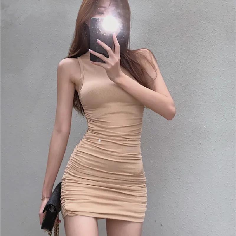 Summer Y2K Skinny Dress For Women 2024 Sexy coreano Fashion Clothes senza maniche Slim Black Prom Bodycon Mini Pink Dresses Woman