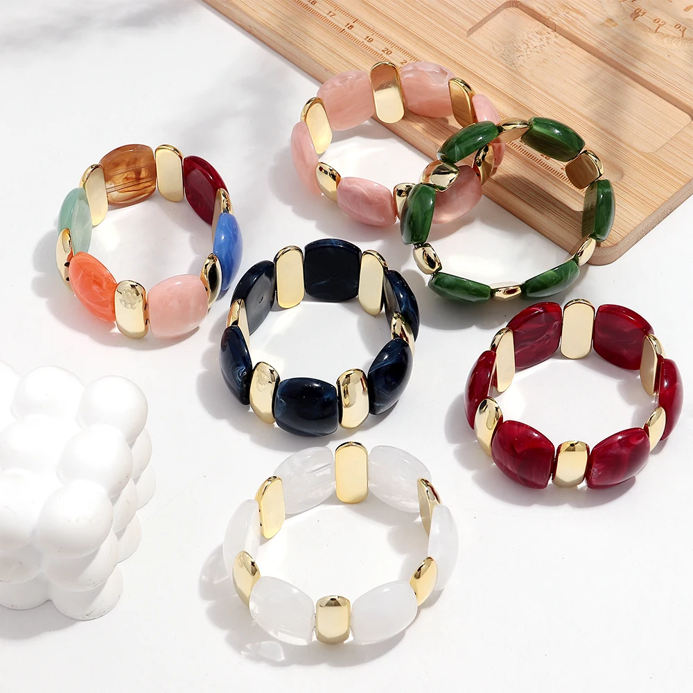 Elegante Acryl Marmor Geometrische Blütenblatt Gebogene Perlen Elastische Armbänder Trendy CCB Perle Chunky Armreifen Armband Frauen Zubehör – Detail 5