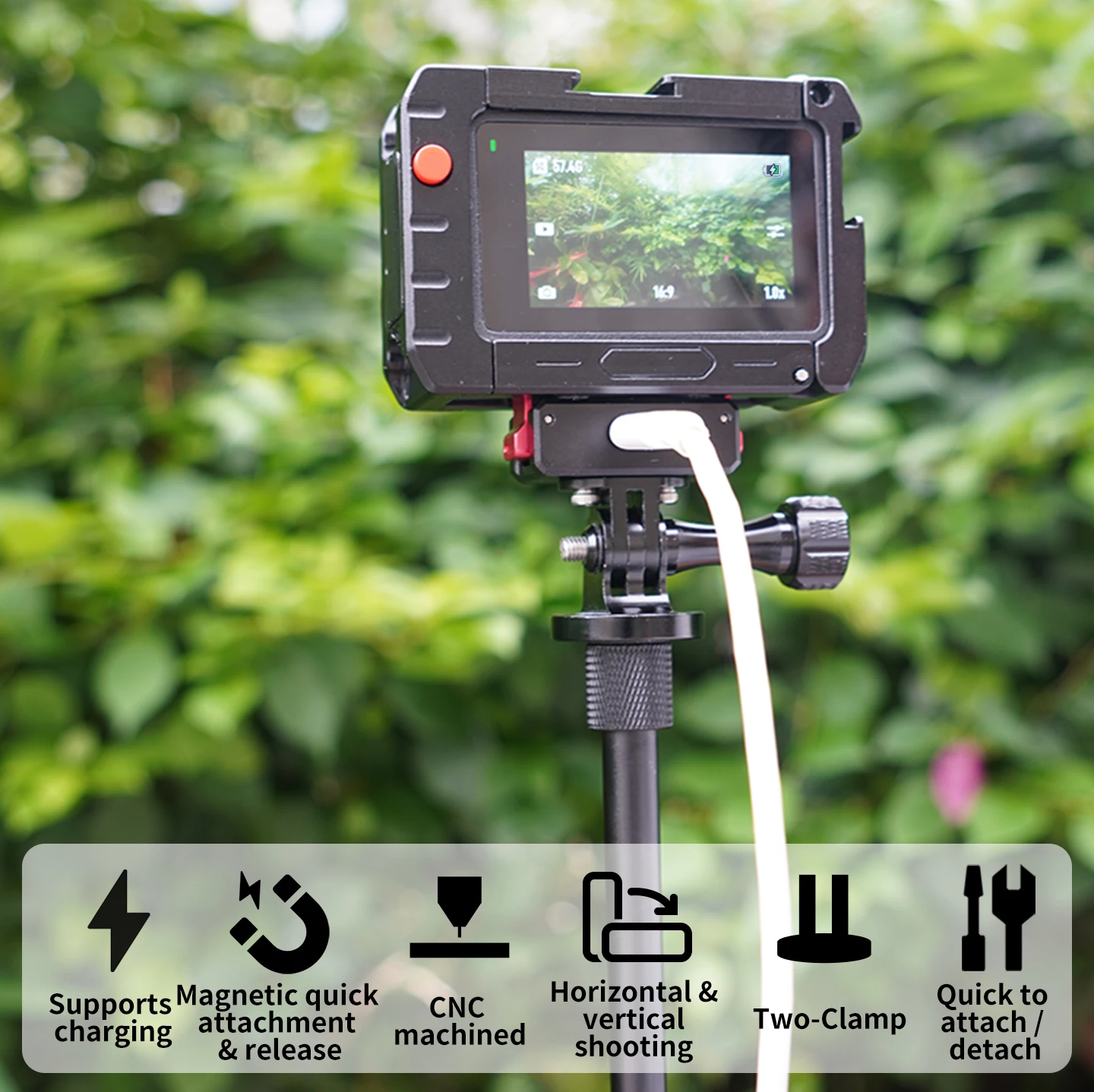 Kamerakäfig für DJI Osmo Action 5pro/4/3 Magnetischer Rahmen Schnellwechsel-Ladestation Stativadapter Cold Shoe Mikrofon-Lichthalterung – Detail 2