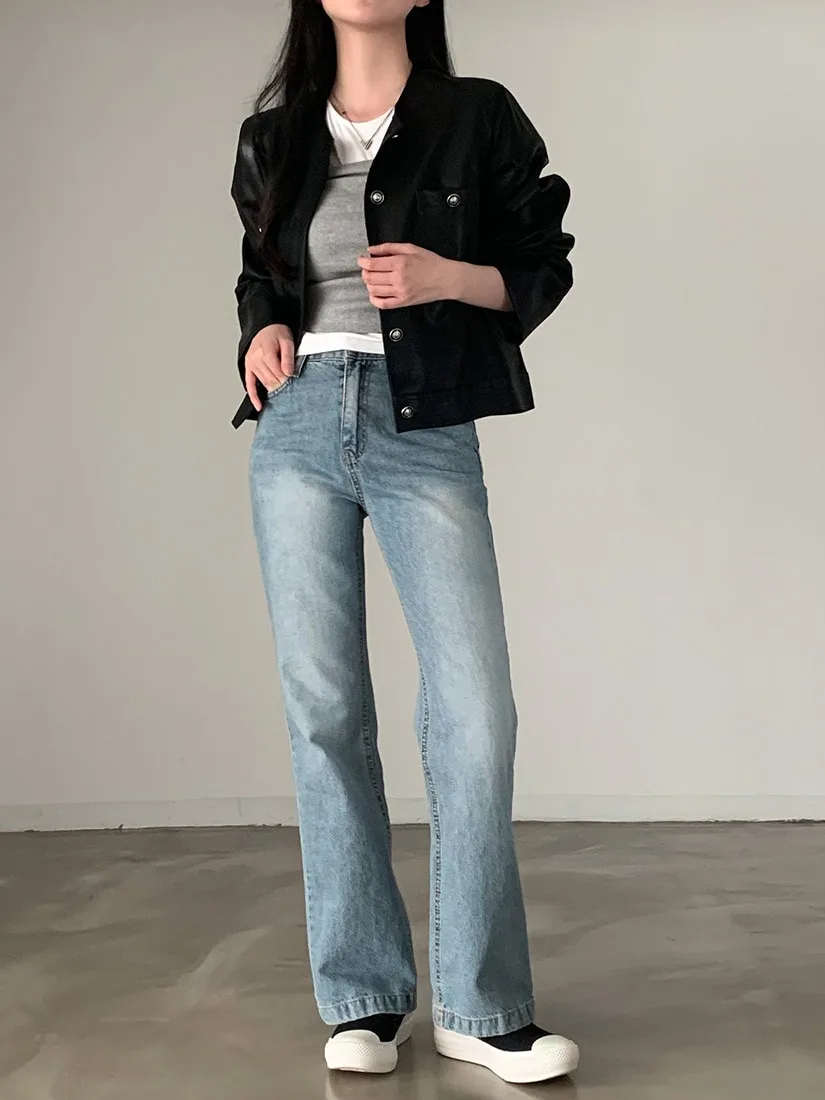 Cappotto Jaet in pelle PU Bla casual allentato da donna chic autunno nuovo con colletto alla coreana lungo taglio dritto