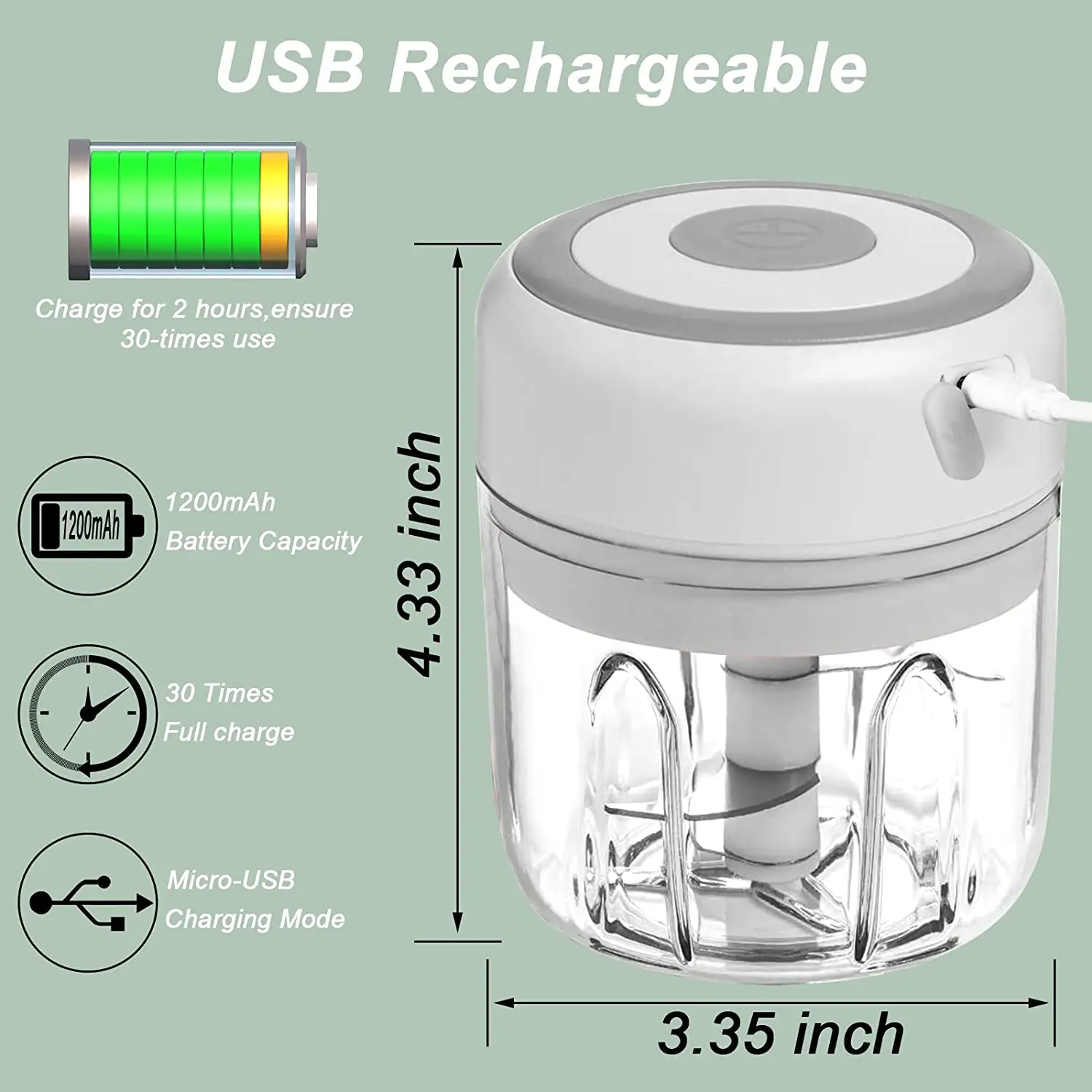 خلاط كهربائي صغير محمول ، USB الشحن ، المروحية الثوم ، الخضار الفلفل الحار اللحوم الزنجبيل الهريس ، المطبخ المنزلية ، 100 مللي ، 250 مللي