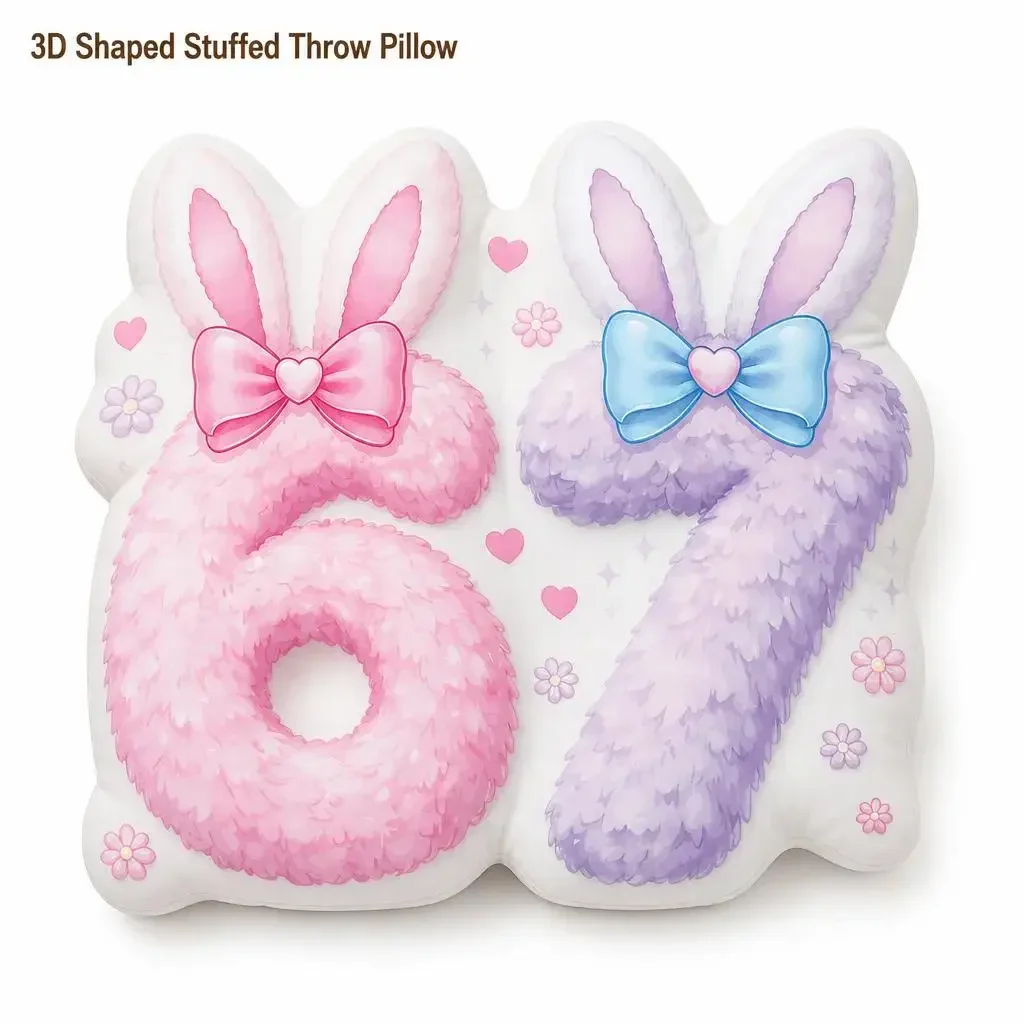 67 Six Seven Cute Girls Young Pink Purple Rabbit Ears 67 Meme Plush Pillow Cushion Stuffed Throw Pillow Home Decor Gift Sofa