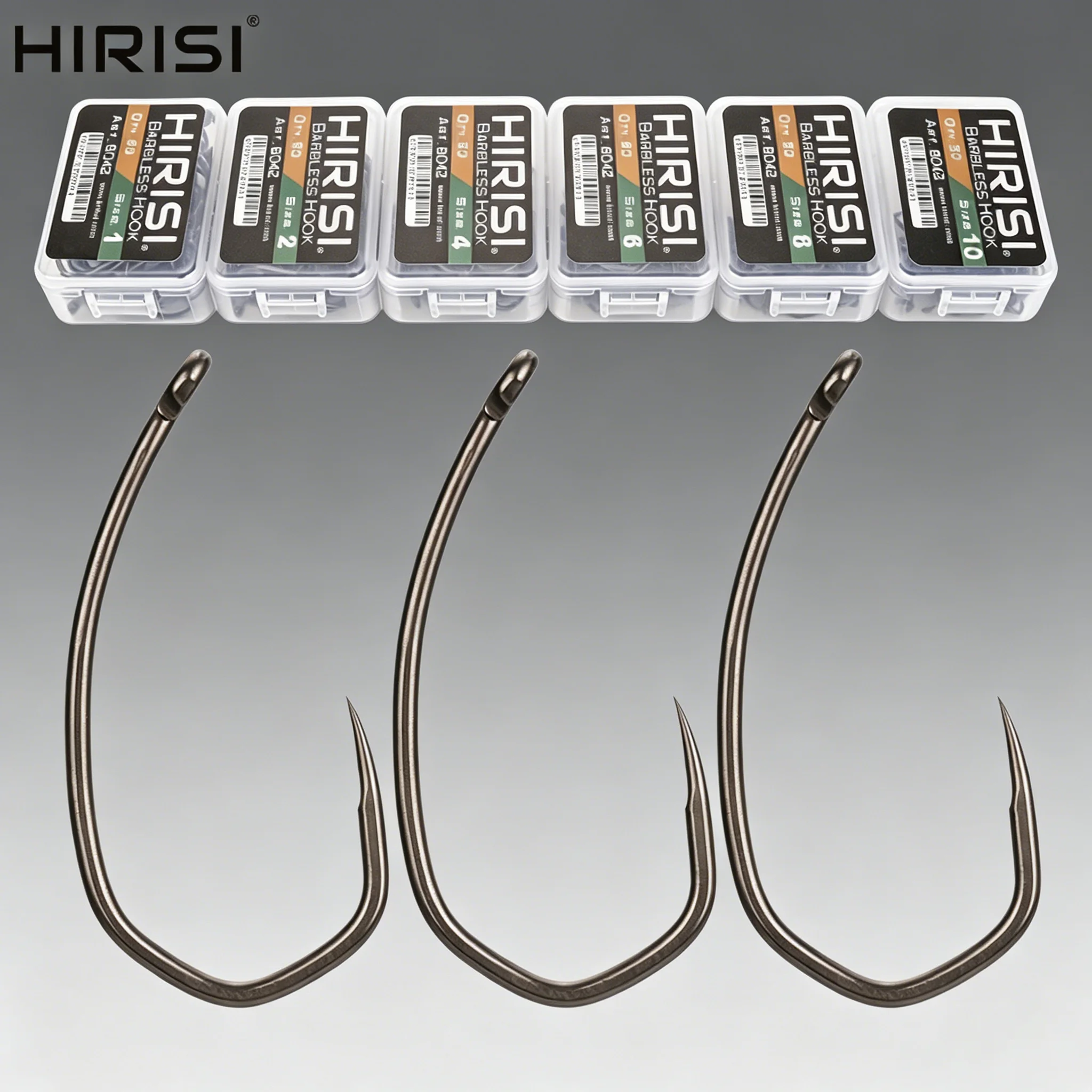 Hirisi 50 Stück PTFE-beschichtete Angelhaken aus Kohlenstoffstahl, widerhakenlose Angelhaken, korrosionsbeständig, Fischzubehör 8042