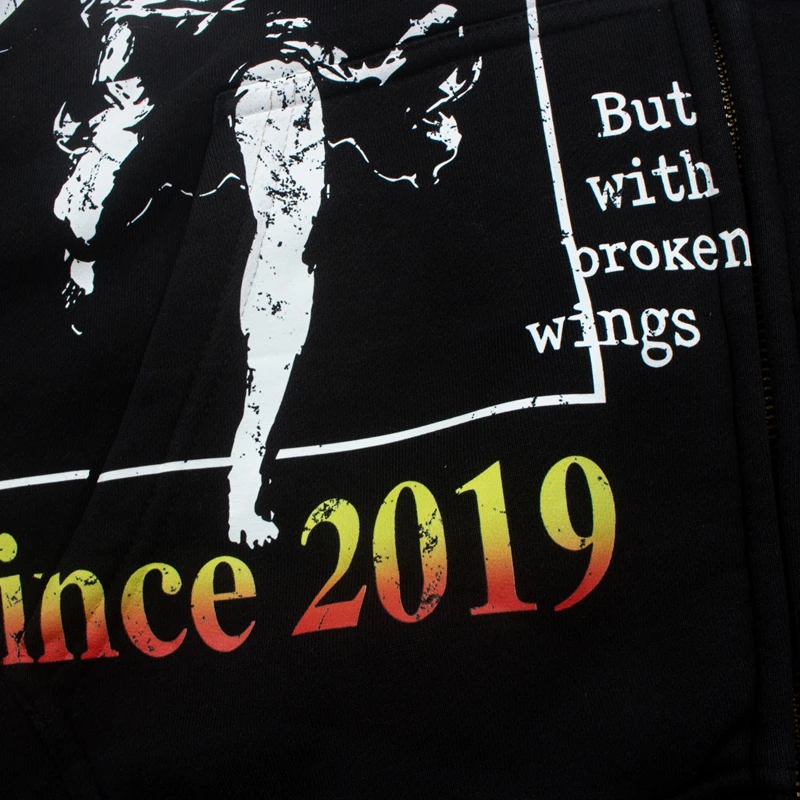 Oversized Hooded Pullover Sweatshirt Hip Hop Punk Men's and Women's Baggy Full Zipper Jacket Angel Graffiti Printed Wash Hoodie