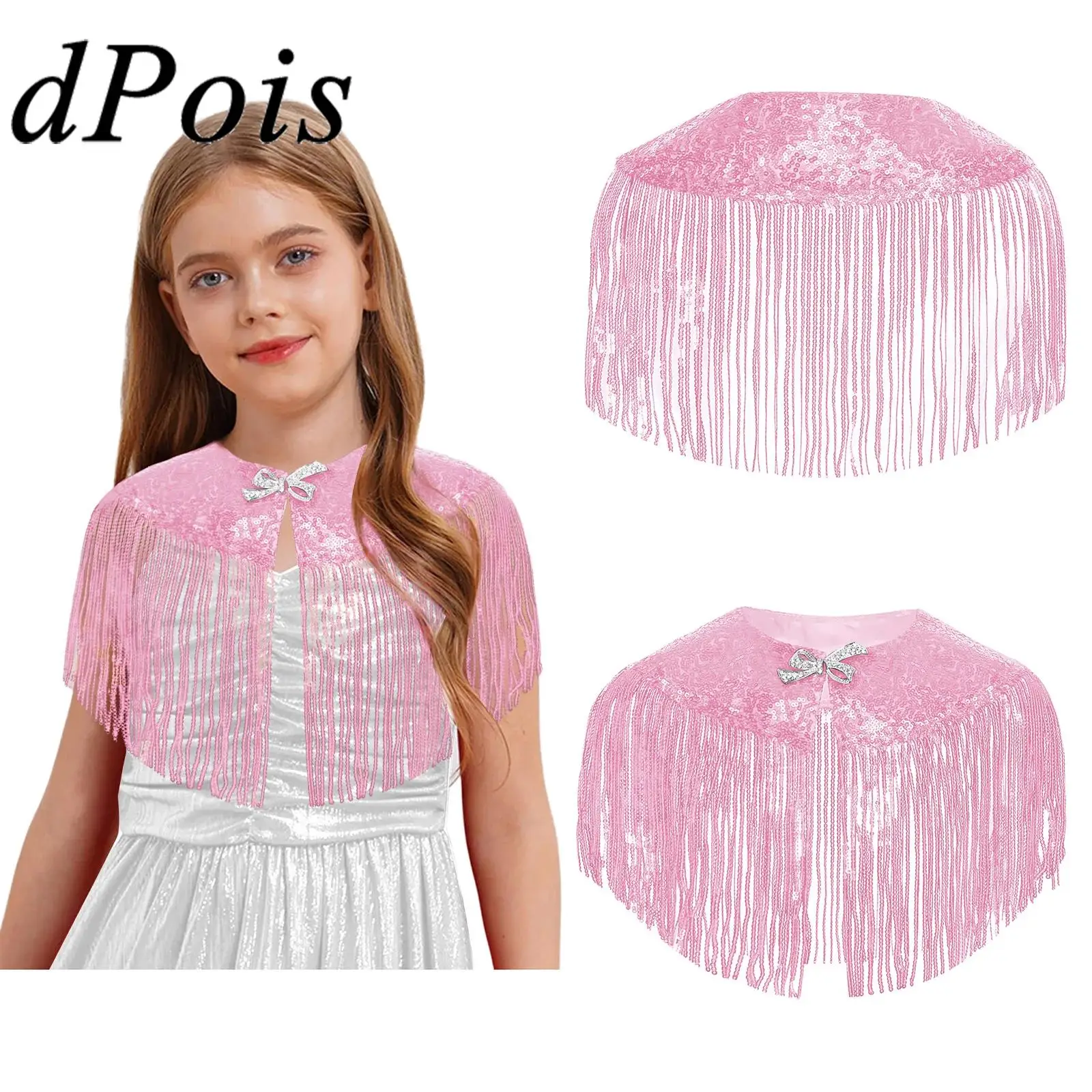 

Children Birthday Party Princess Shrug Girls Bolero Shiny Sequins Tassels Cape Festival Costumes Carnival Rave Wraps Accessory