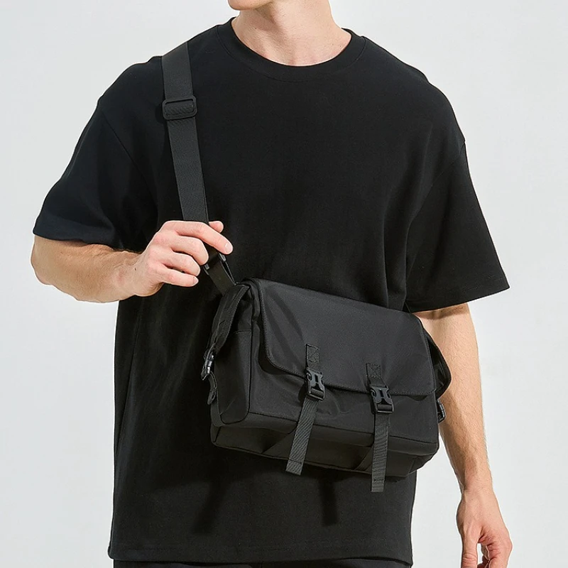 Men Waterproof Nylon Messenger Bag Casual Crossbody Pack Male Functional Shoulder Handbag With Double Buckle For Outdoor Daily