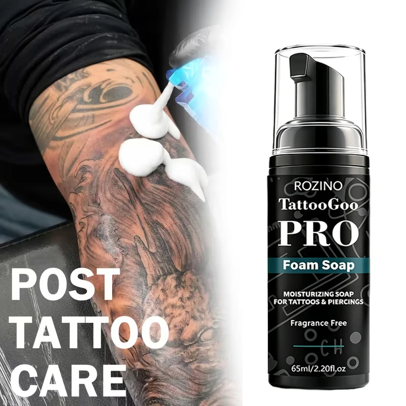 65ml Hypoallergenic Light-Scented Tattoo Color Protection and Cleansing Mousse, Moisturizing Foam for Tattoos and Piercings, Non-Irritating Cleansing and Color Protection Foam for the Body, Deeply Moisturizes the Skin, Prevents Skin from Being Contaminated, Instant Cleansing and Protection