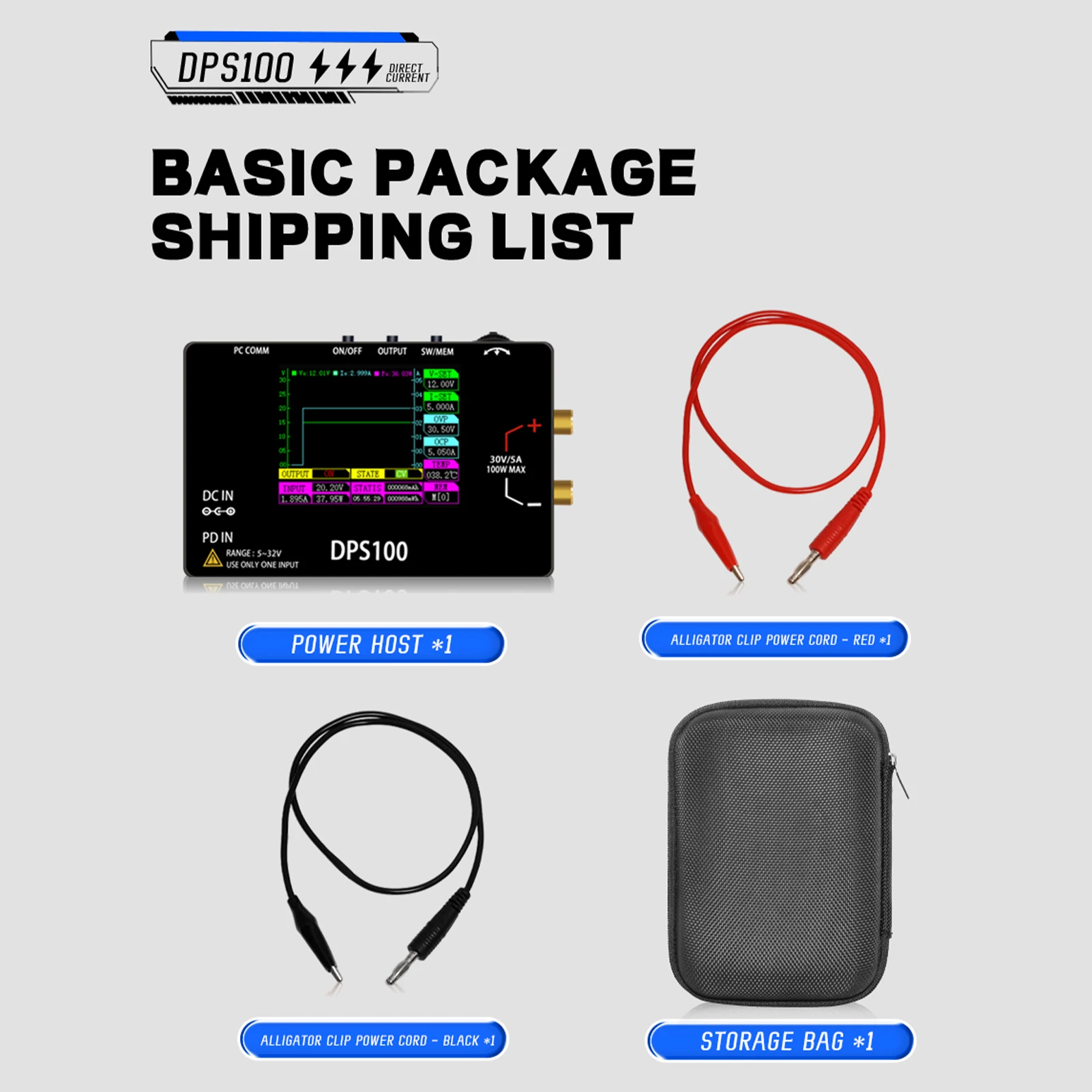 Fuente de alimentación de corriente continua DPS100, 100W, 5A, 30V, fuente de alimentación regulada por CC programable, fuente estabilizada en voltaje portátil de 2,4 pulgadas