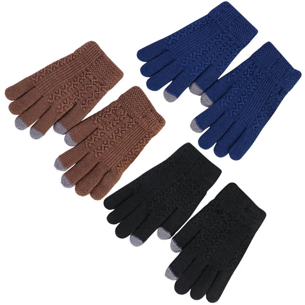 3Pairs الشتاء لمس قفازات دافئة قفازات متماسكة للرجال الطقس البارد الرياضة في الهواء الطلق ركوب الدراجات التنزه العمل المضادة للخدش