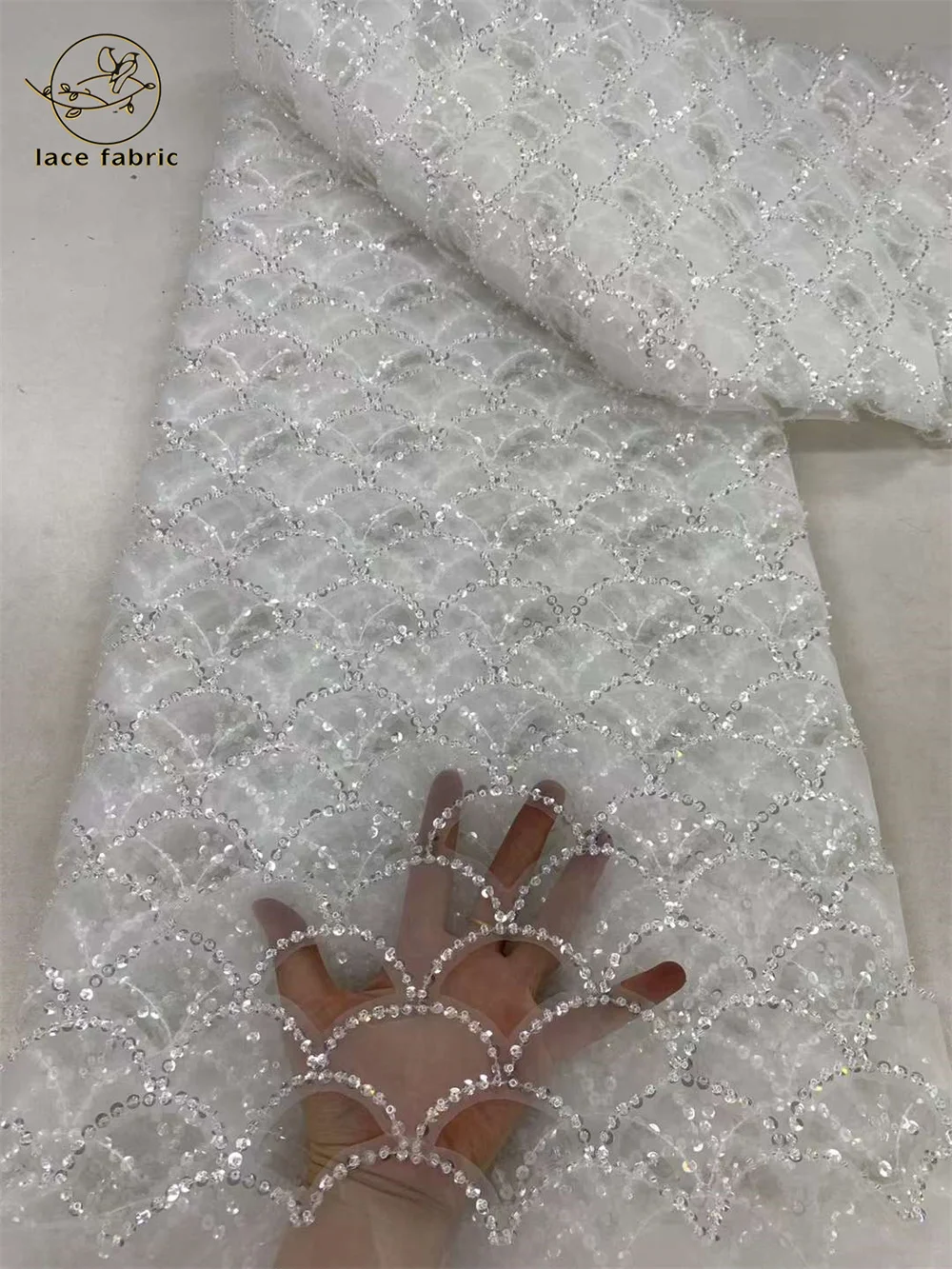 

White African Lace Fabric Latest Nigeria Mesh Lace Fabric 2024 High Quality 5 Yards Sequins Embroidered French For Wedding Dress