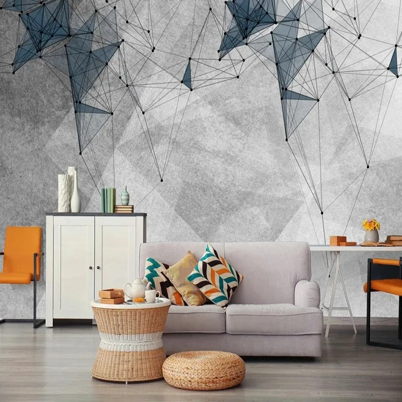 Custom 3D Mural Wallpaper Modern Personality Abstract Geometric Line Mural Retro Cement Wall Fresco Living Room Papel De Parede