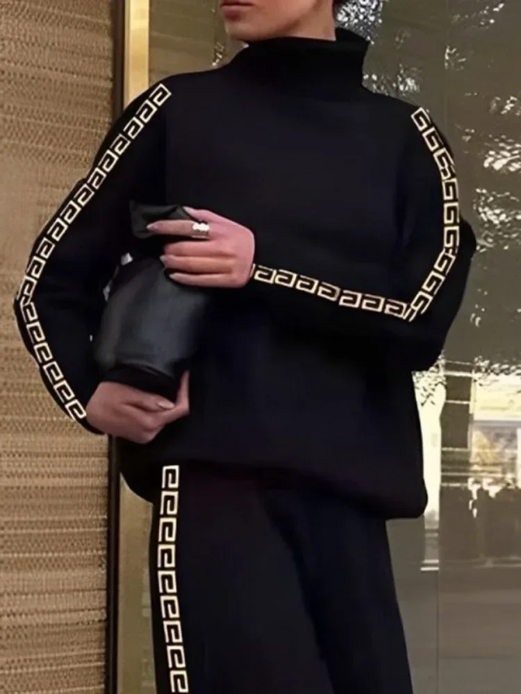 Missuoo 2025 الربيع عارضة بانت مجموعات للنساء الجانب مخطط فضفاض صالح البلوز دعوى الوقوف طوق قميص أعلى والسراويل عالية الخصر