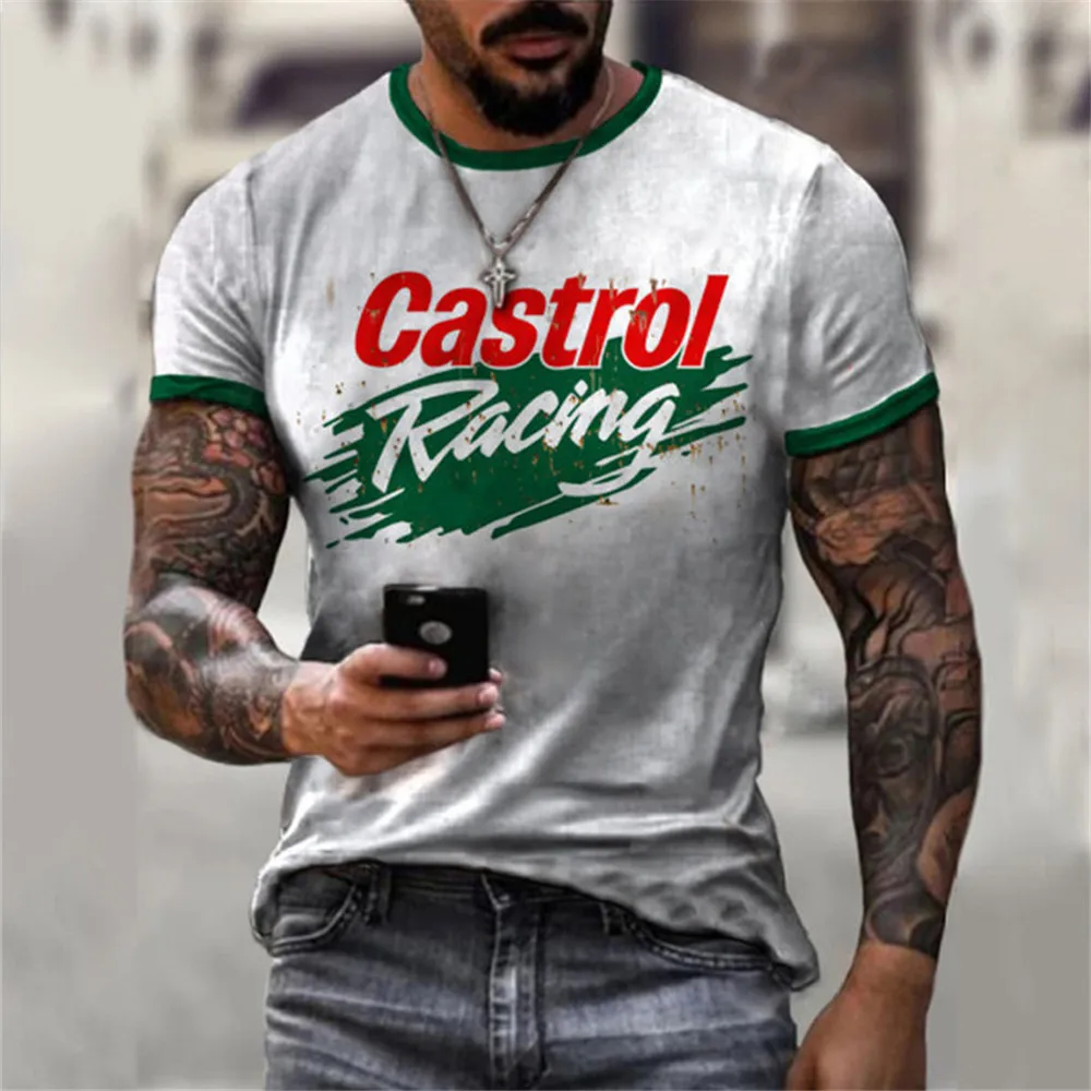 Vintage Letter Printing Men\'s T-shirts Trendy Street Round Neck Tops Men\'s Extra Large 3D Printing Short Sleeve Men\'s Clothing