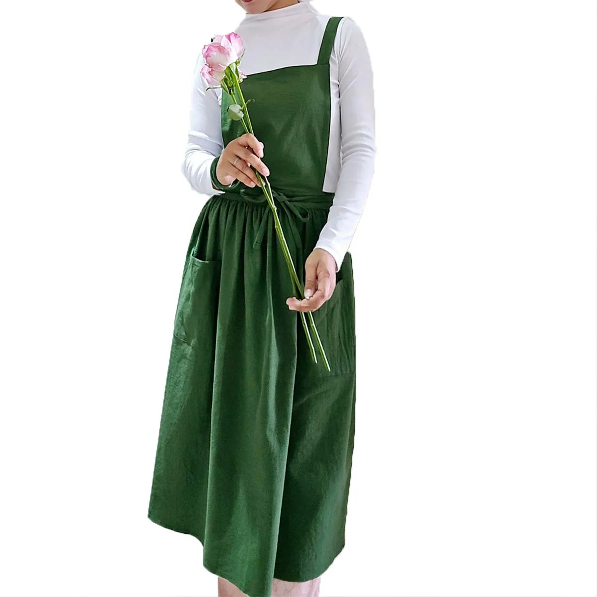 

Cotton Apron Large Size Solid Color Art Advertising Flower Shop Work Dress Temperament Commuter Skirt Kawaii Kitchen Women