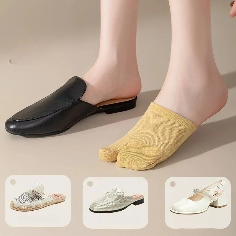 Calcetines invisibles de algodón fino para mujer, medias con dos dedos divididas, malla colorida, antepié, medio pie, media palma, verano