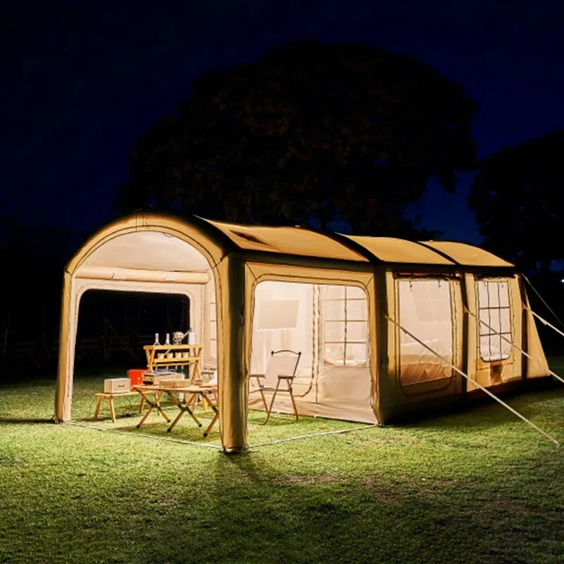 Internet celebrity large inflatable tunnel tent 6-8 people free to set up camping tent imitation cotton sense rainstorm