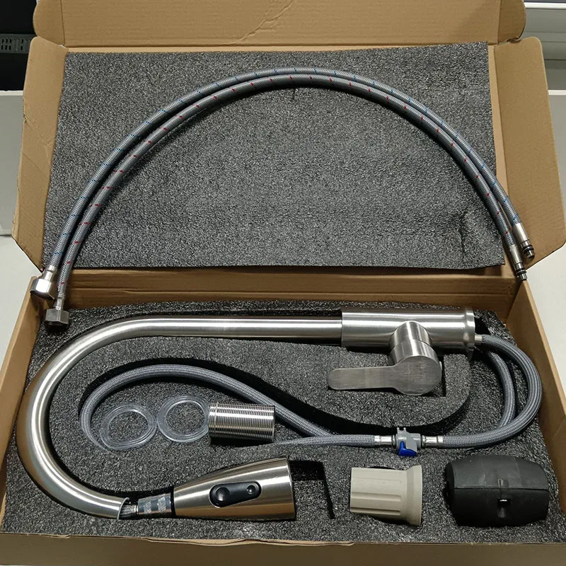 صنابير المطبخ مقبض واحد أسود سحب صنبور المطبخ ثقب واحد مقبض قطب 360 درجة صنبور حوض خلاط المياه البخاخ صنبور حوض خلاط #4