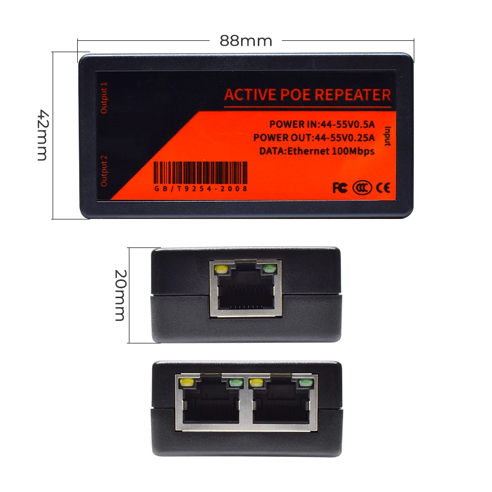 Estensore PoE a 2 porte Estensore Poe da 100 Mbps per porta IP Estendi massima 100 m Estensore di trasmissione per telecamera IP NVR AP IP