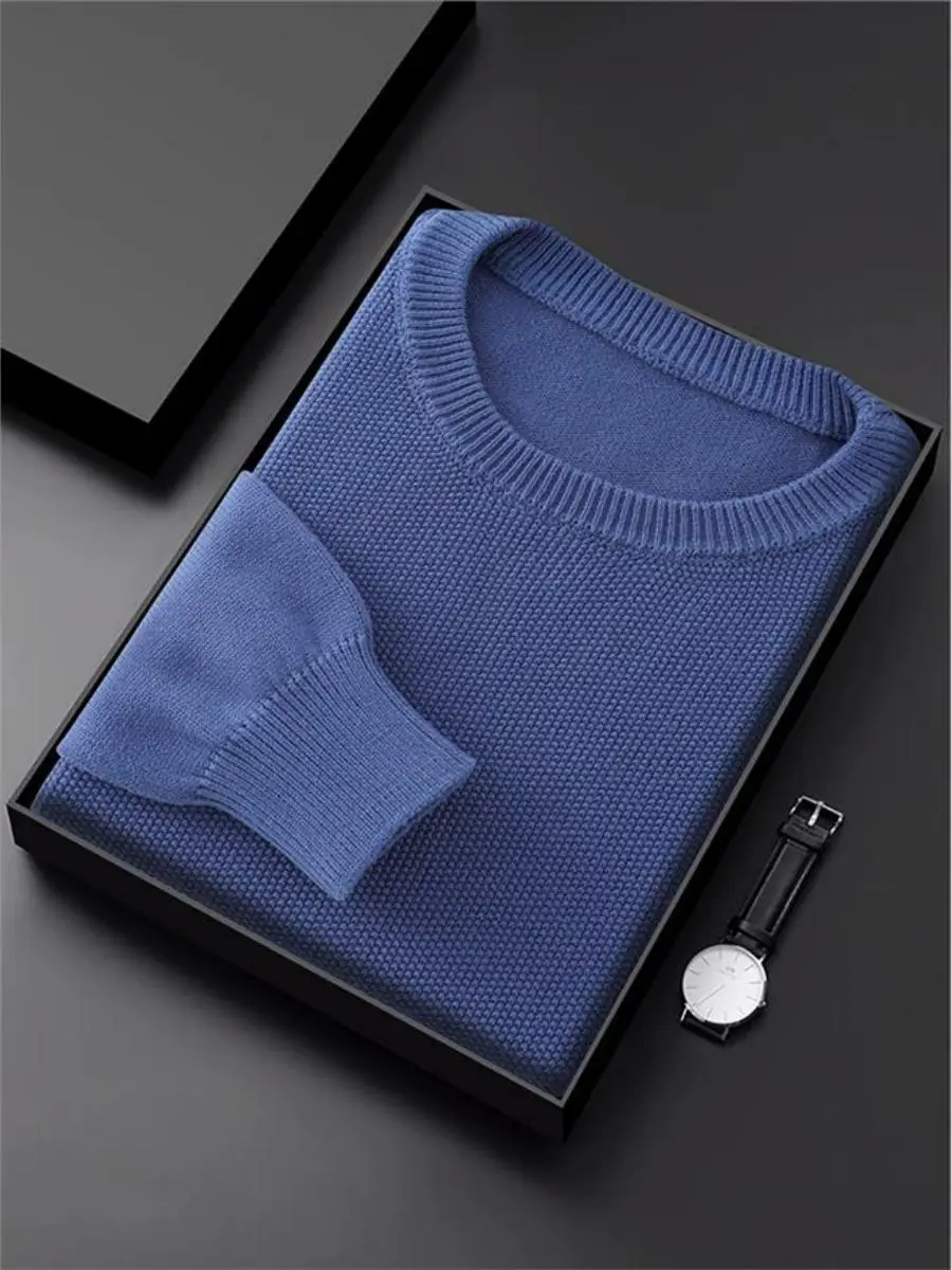 

Мужской свитер из чистого хлопка с круглым вырезом и длинными рукавами, осенне-зимняя новинка, повседневный стиль