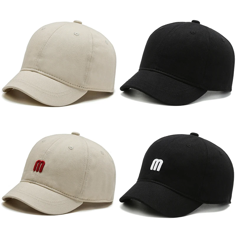 m Letter Peaked Cap For Men Women Fashion Short Brim Baseball Hat Cotton Casual Snapback Sun Visors Hip Hop Solid Color Bonnet