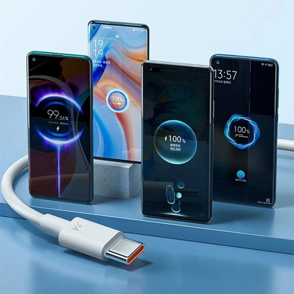 Супербыстрый зарядный USB-кабель 7A 100 Вт Type C для Huawei Mate 60 50 Pro P60 Nova 9 10 Honor Xiaomi Redmi POCO, зарядный шнур USB C