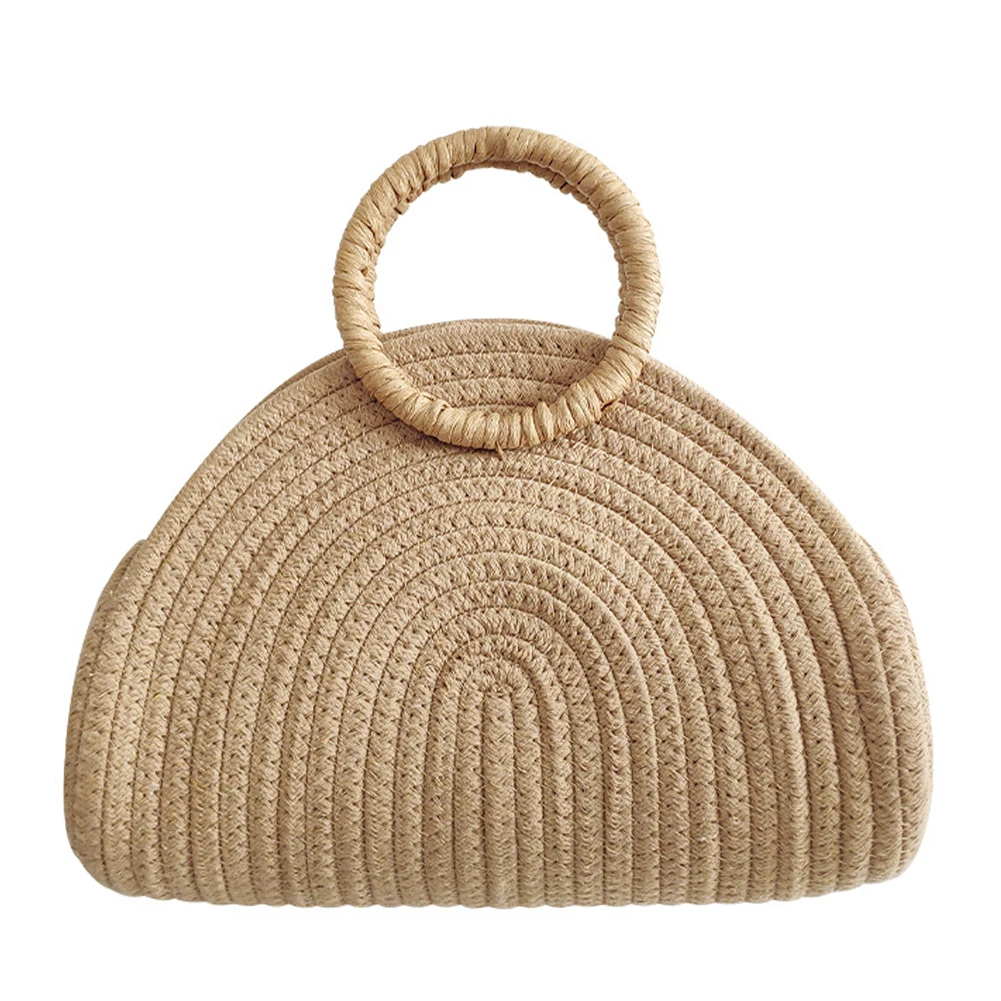 

Handwoven Top Handle Bag Chic Cotton Rope Shoulder Purse Retro Holiday Travel Handbag Vacation Bag for Women and Girls