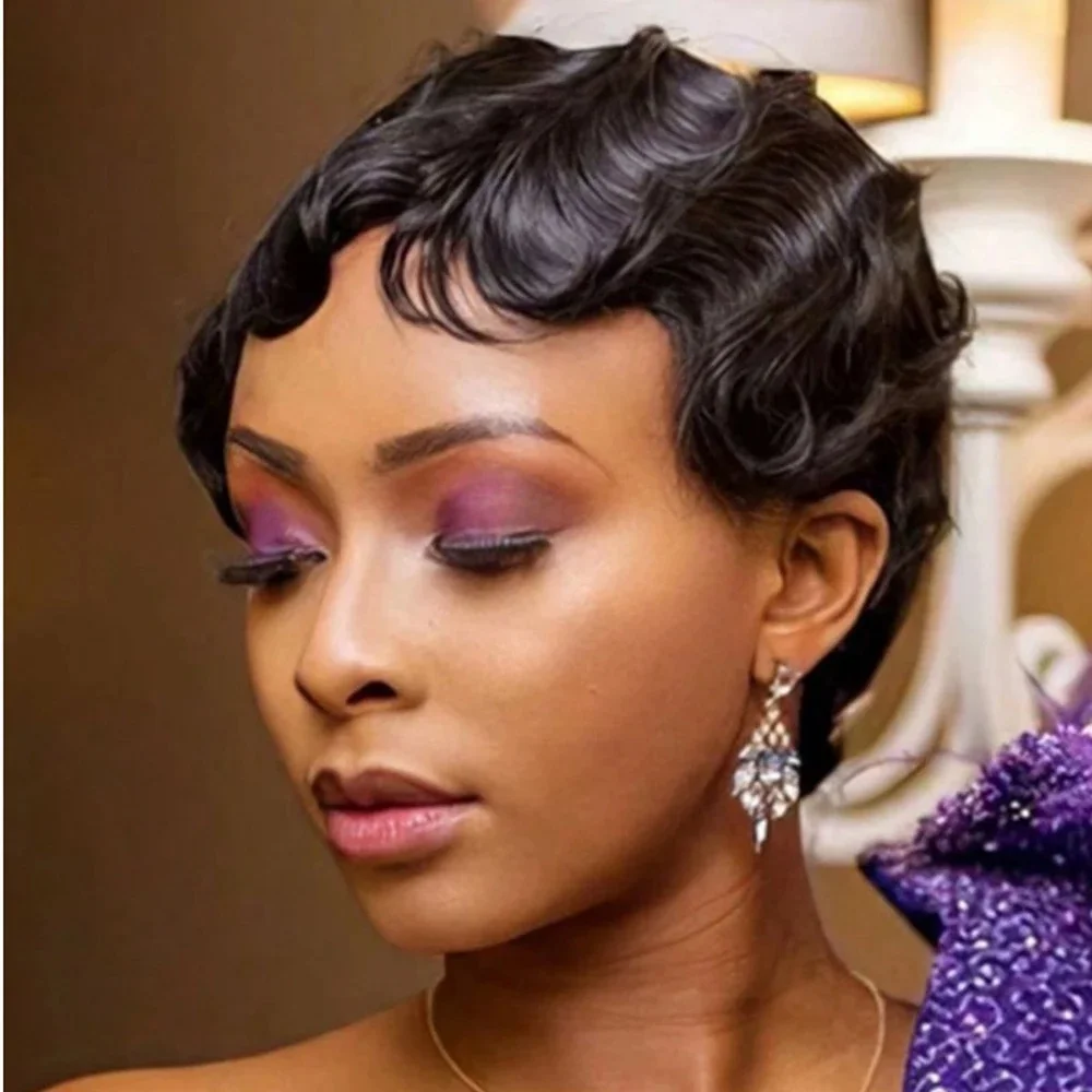 

Парики с стрижкой пикси, парики из человеческих волос, короткий вьющийся парик для женщин, полный парик машинного производства