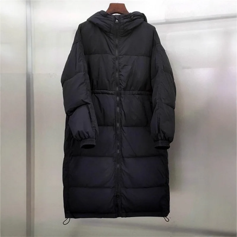 2025 nova jaqueta feminina moda outono inverno grosso quente longo pato branco puffer casaco quente grande solto com capuz parkas outwear