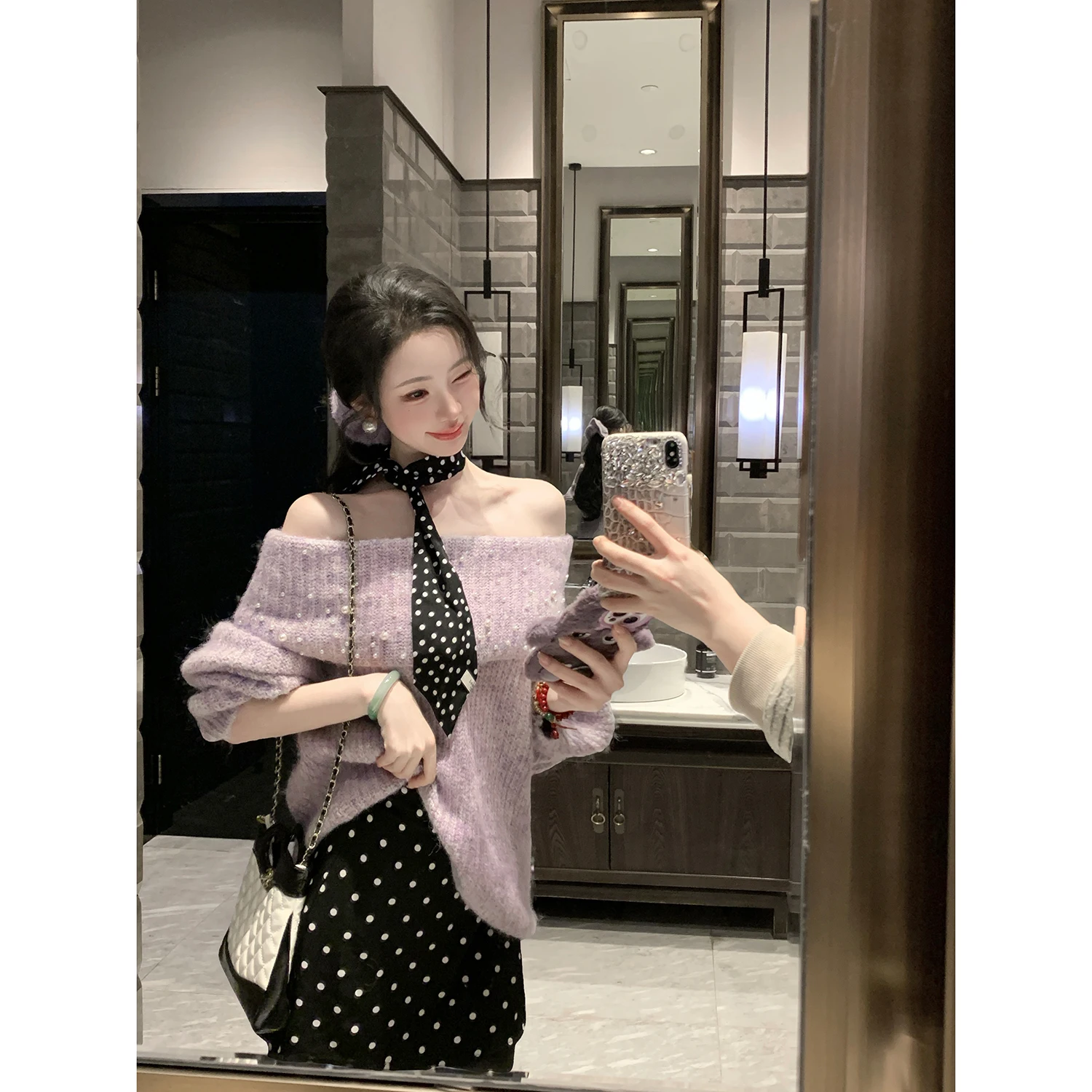 

Женский свободный вязаный свитер Syqiao с длинным рукавом, на одно плечо, из смесовой овечьей шерсти, удобный, элегантный, повседневный стиль