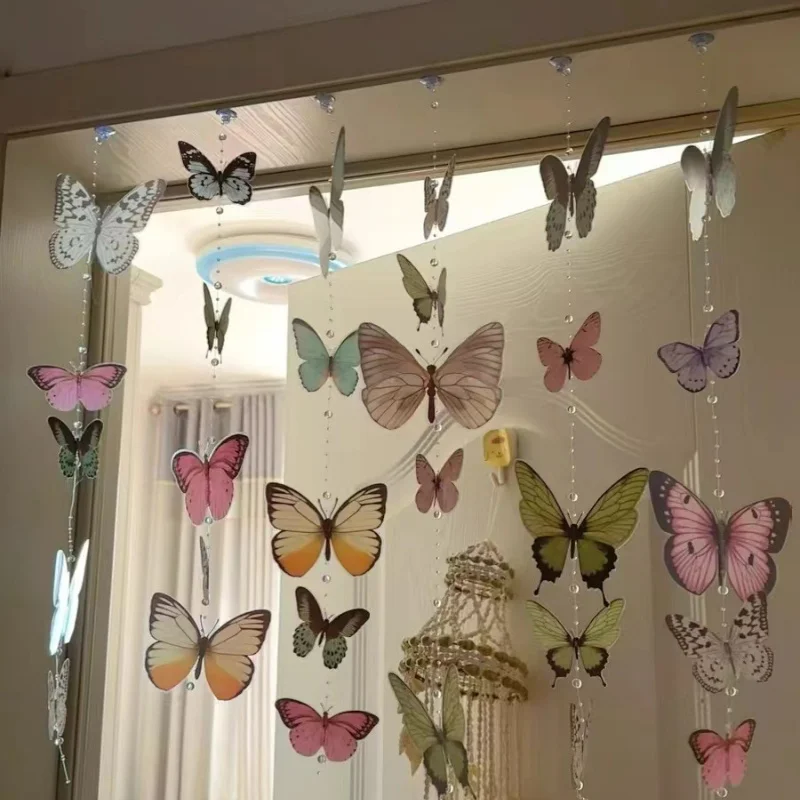 

1PC Butterfly Beaded Doorway Curtain Twill Weave with Heart Pattern, Animal Theme PVC Curtain with Hooks