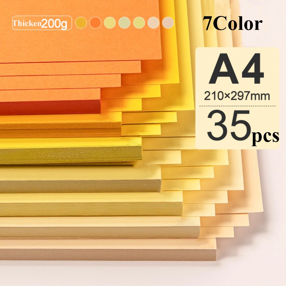 A4 230gsm 35sheets Yellow Hard Cardstock Thickened DIY Handmade Drawing Color Cardstock Greeting Card Painting Art Drawing Paper