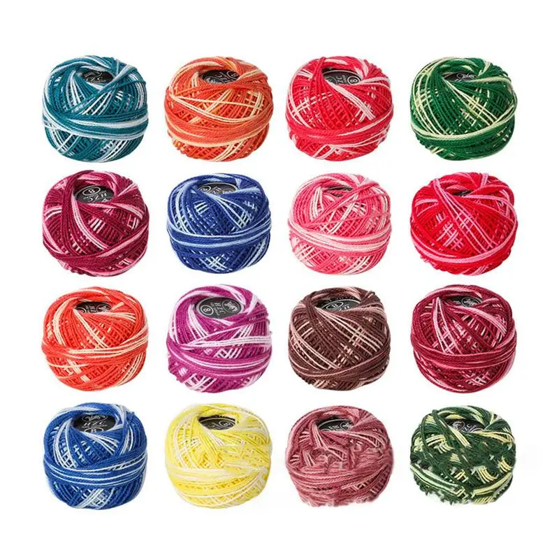 Embroidery Thread Balls 16 Roll Variegated Gradient Color Embroidery Machine Thread Embroidery Floss Craft Sewing Supplies For