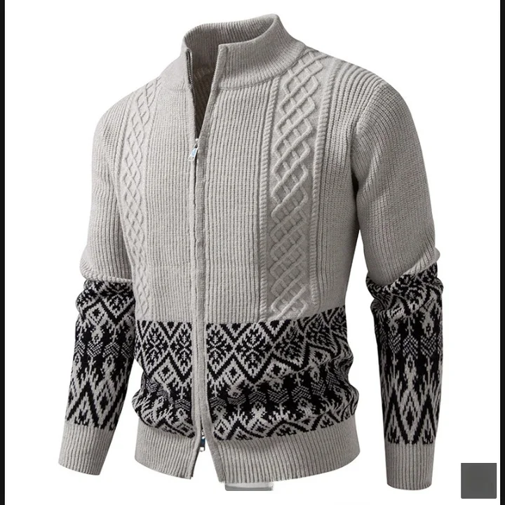 

Men's Knitted Cardigan Sweater Cisas Winter Warm Soft Fit European Sle Zipper f High Collar Polyester Fiber Breathable