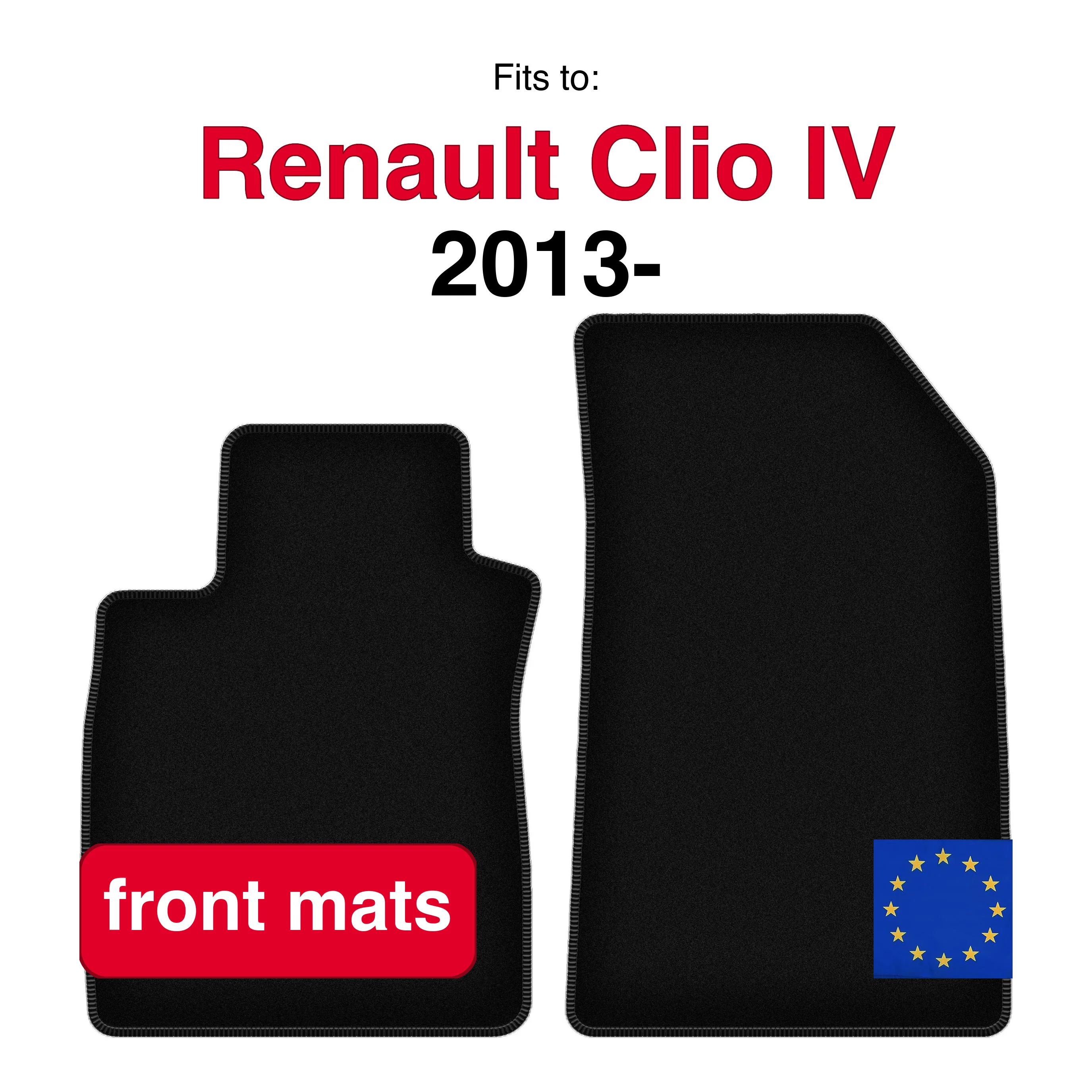 Tapis avant en velours pour Renault Clio IV grandtour wagon hayon (2013-) -Noir (2 pièces)