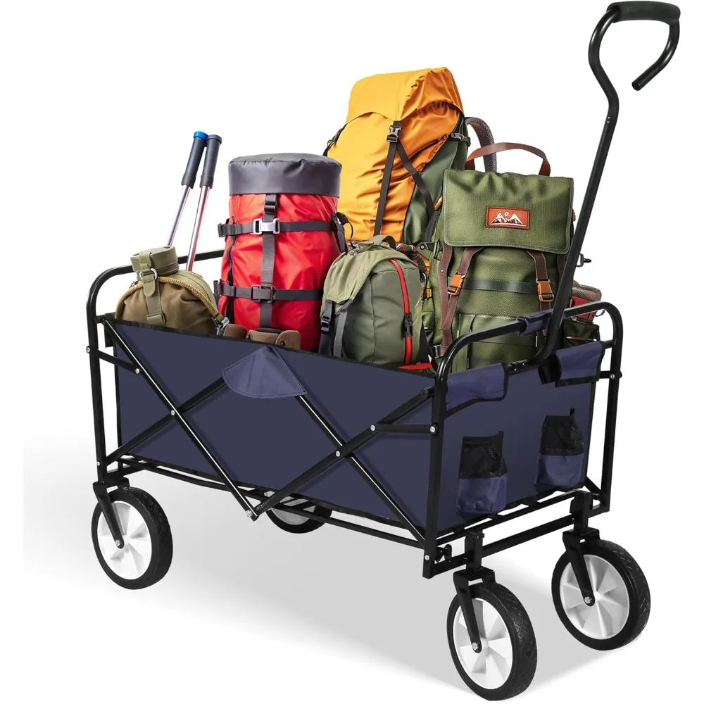 Collapsible Garden Cart with 360 Swivel Wheels, Adjustable Handle, 220lbs Capacity for Camping and Outdoor Use