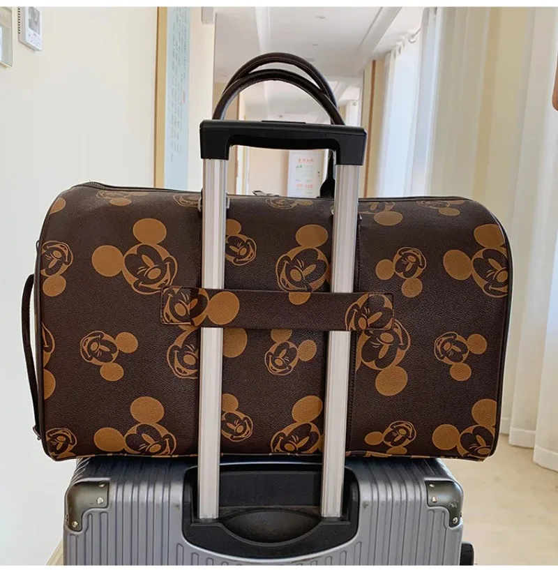 Disney New Mickey Luggage Bag PU Plaid Travel Bag Portable Baby Storage Waterproof Leisure Travel Large Capacity Travel Bag