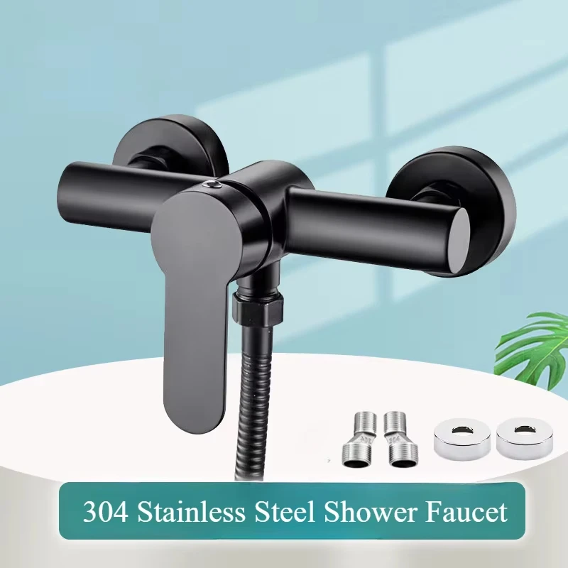 

304 stainless steel bathroom shower faucet wall mounted three pipe faucet, cold and hot water mixing valve faucet