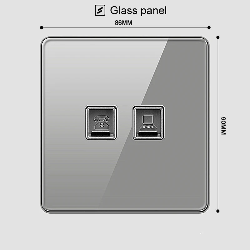 Type 86 Weak Current Wall Socket Tempered Glass Panel Embedded Concealed RJ45 TV Telephone CAT6 Satellite Weak Current Wholesale