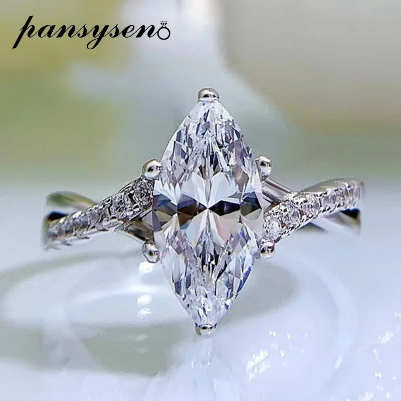 PANSYSEN-Bague de fiançailles en argent regardé 100% pour femme, haute teneur en carbone, diamant taillé Marquise, Rotterdam, bijoux fins, 925