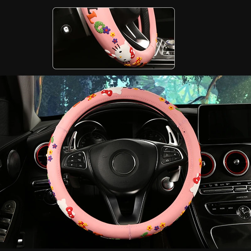 Hello Kitty Cartoon Car Handlebar Cover, Bonito Avental Criativo, Cobertura de volante, Presente de férias Kawaii, Atacado