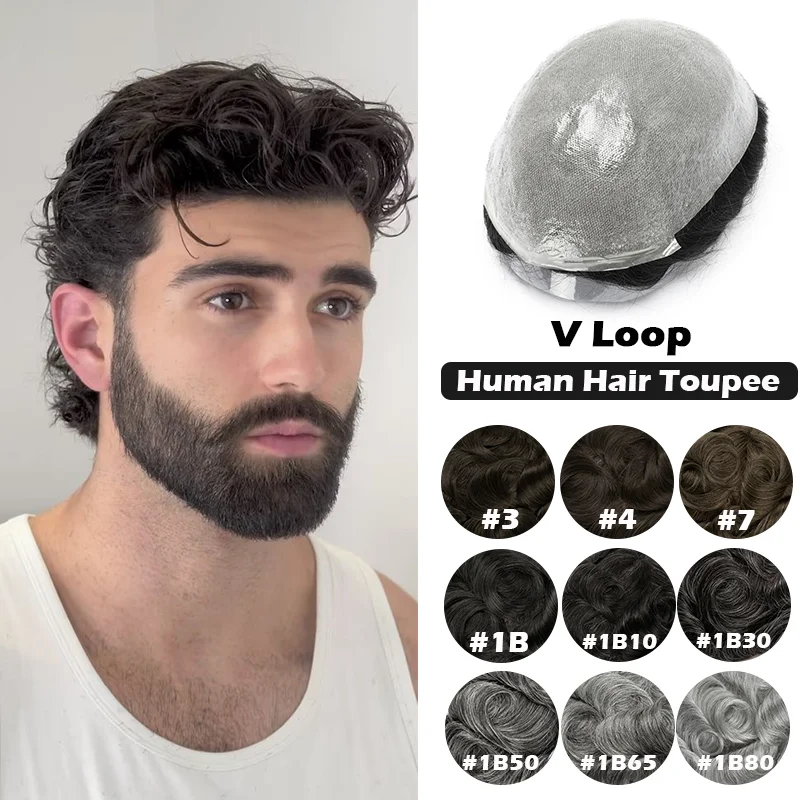 Wig Man Men's Capillary Prosthesis 100% Human Hair Wigs Men Toupee 0.03mm 90% 100% Density V Loop Human Hair Toupee For Men