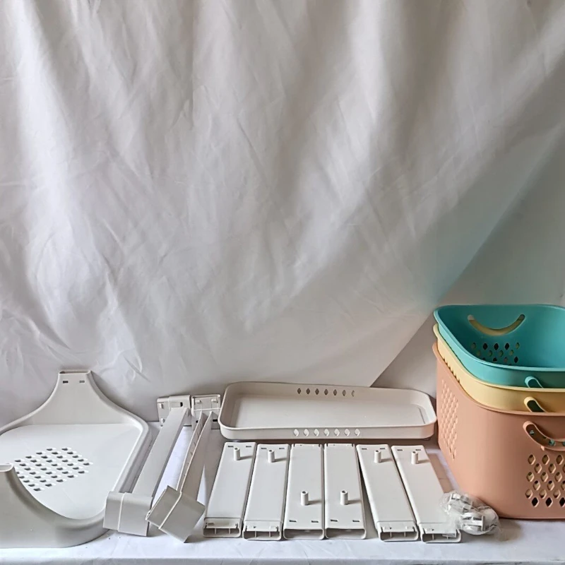 

Adjustable Kitchen Shelf Organizer with 3 Color Baskets Space Saving Countertop Storage Rack for Pantry Cabinet Counter