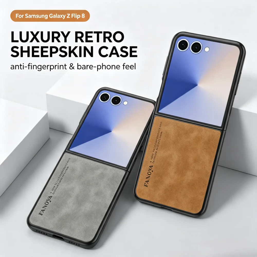 For Samsung Galaxy Z Flip 8 7 FE 6 5 4 3 5G Phone Case Retro Sle Luxury Sheepskin Leathe Ultra Slim Anti-drop Protect Back Cover