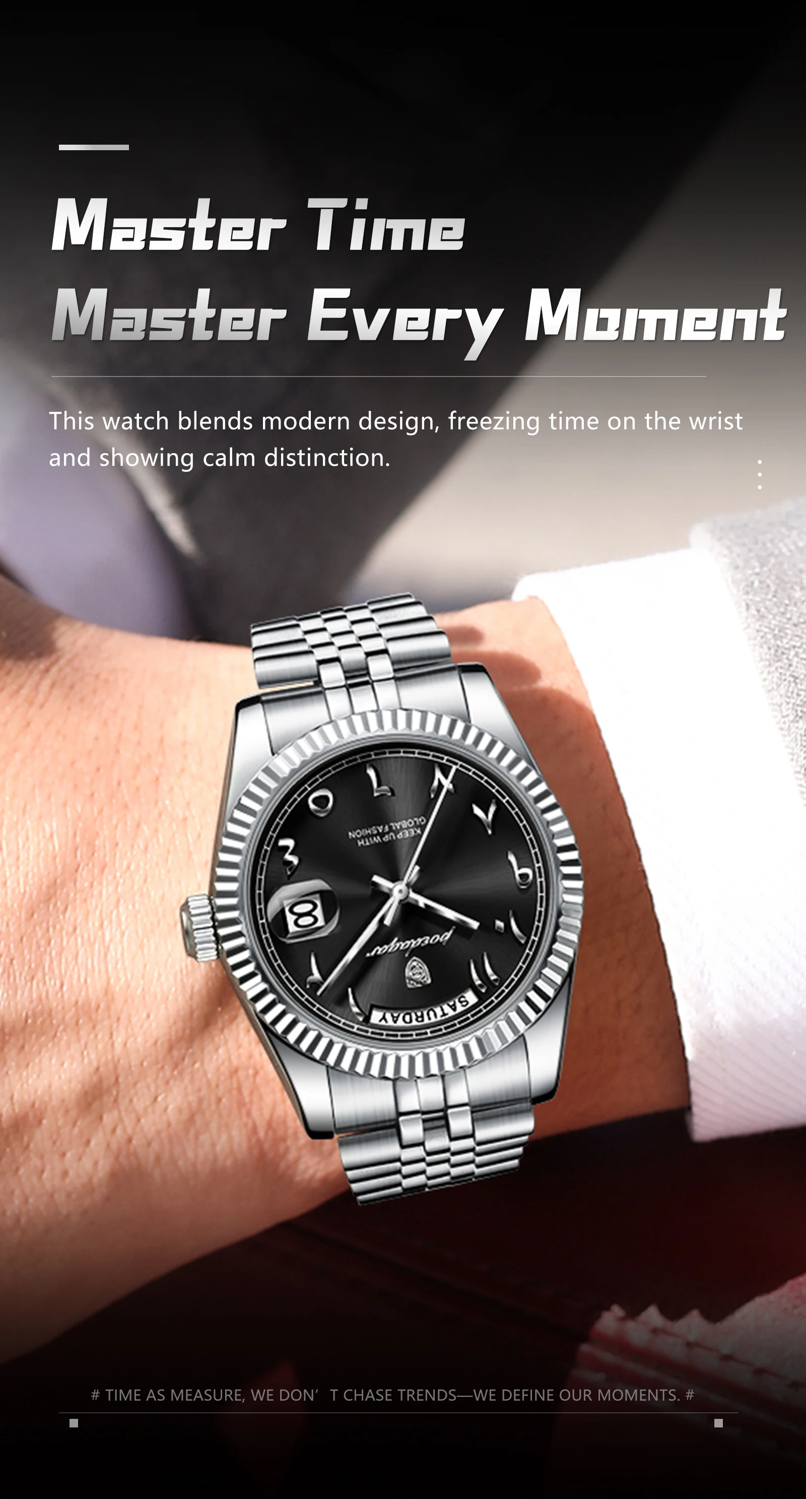 POEDAGAR Modische Casual Herrenuhr Wasserdicht Edelstahl Herren Armbanduhr Datum Wochentag Quarz Business Herrenuhren Reloj Hombre – Detail 12