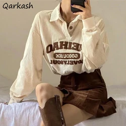 Sweatshirts Women Baggy Corduroy Vintage Ulzzang Leisure Preppy Style Gentle Classic Letter Design Harajuku Y2k Girlish Clothing