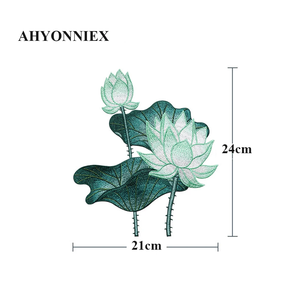 24CM kwiat lotosu haftowane naszywki na odzież DIY przyszywane na kwiatowych paplot haftowane aplikacje do sukienki