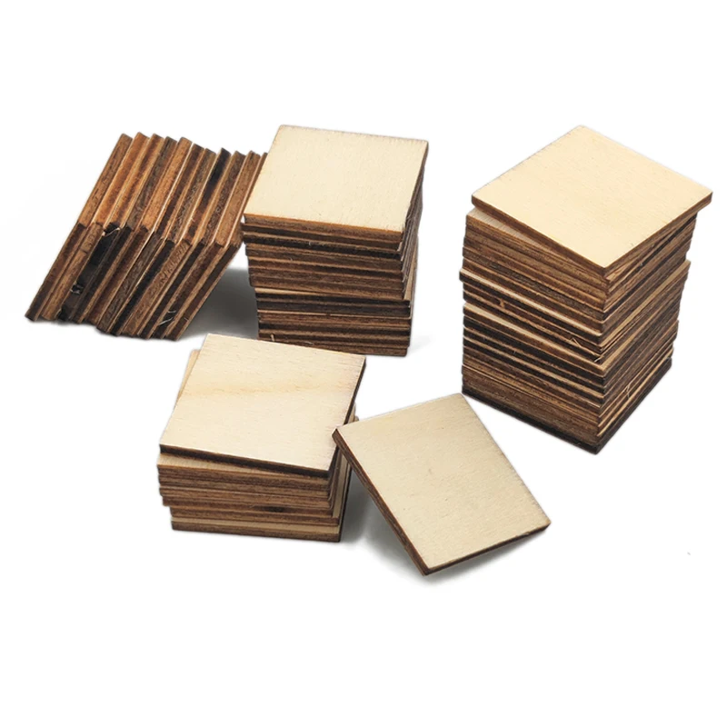 30pcs 30mm Unfinished Wooden Square Blank Natural Wood Slices Wooden Cutout Tiles for DIY Crafts Home Decor Painting Staining