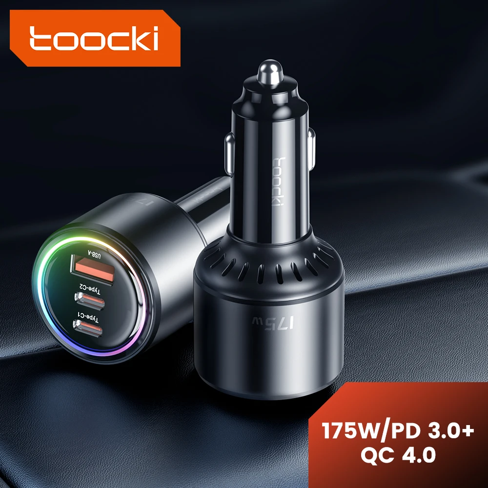 

Toocki 175W Car Charger Fast Charging 2PD QC3.0 USB Type C Car Phone Charger Adapter For iphone 15 14 13 Xiaomi Samsung Huawei